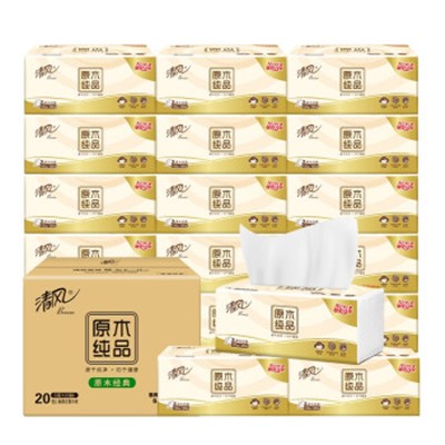 清風(fēng)（APP）盒裝抽取式面紙  抽紙 原木純品金裝系列 3層120抽軟抽紙巾*10包